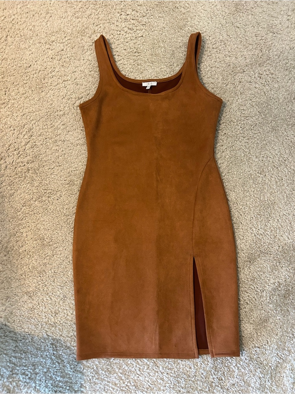 iris Tan Suede-Look Midi Tank Dress with Side Slit